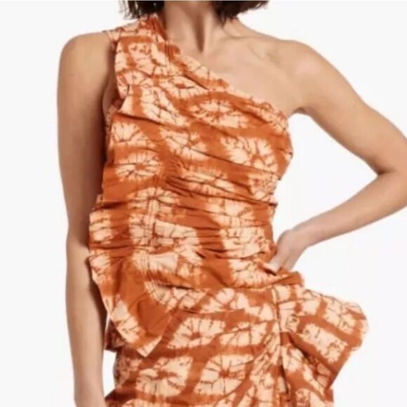 ULLA JOHNSON Senta One Shoulder Tie Dye Stripe Cotton Top Sequoia Size 12 $420 - Picture 4 of 5